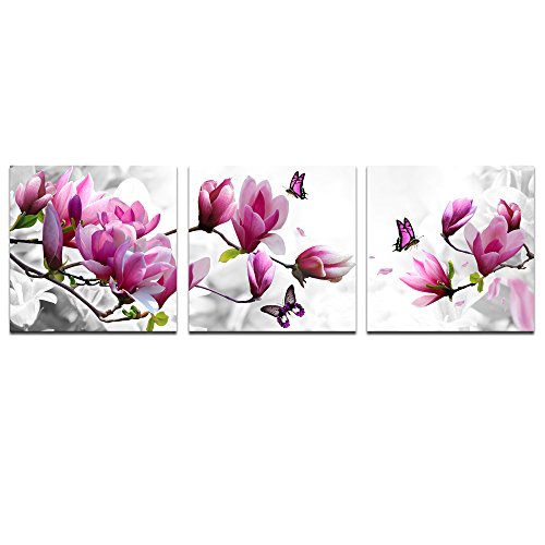 Product Cover Cao Gen Decor Art-AH40233,Canvas Prints, Pink Flower 3 Panels Stretched Canvas Framed Wall Art