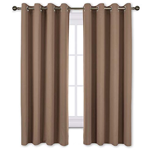 Product Cover NICETOWN Bedroom Blackout Curtains and Drapes - Window Treatment Thermal Insulated Solid Grommet Blackout Draperies for Bedroom (Set of 2 Panels, 52 by 63 Inch, Cappuccino)