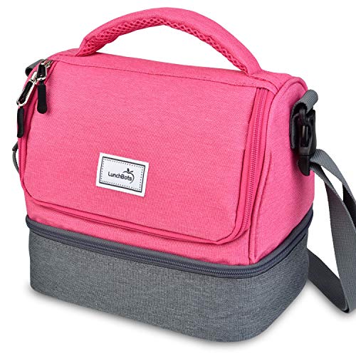 Product Cover LunchBots Duplex Insulated Lunch Bag - Dual Section Design Fits LunchBots Uno, Duo, Trio, Quad, Rounds, Bento Cinco Perfectly - Roomy Thermal Lunch Bag for Kids and Adults - Pink
