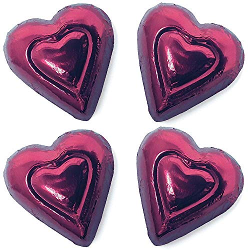 Product Cover Madelaine All Natural 72% Dark Chocolate Hearts Wrapped In Deep Burgundy Italian Foils (12 OZ)