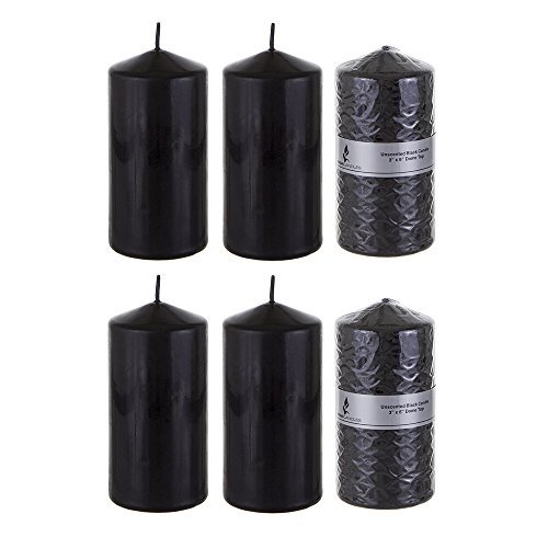 Product Cover Mega Candles 6 pcs Unscented Black Round Pillar Candle, Pressed Premium Wax Candles 3 Inch x 6 Inch, Home Décor, Wedding Receptions, Baby Showers, Birthdays, Celebrations, Party Favors & More