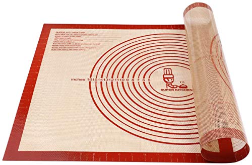 Product Cover Non-slip Silicone Pastry Mat Extra Large with Measurements 28''By 20'' for Silicone Baking Mat, Counter Mat, Dough Rolling Mat,Oven Liner,Fondant/Pie Crust Mat By Folksy Super Kitchen (2028, red)