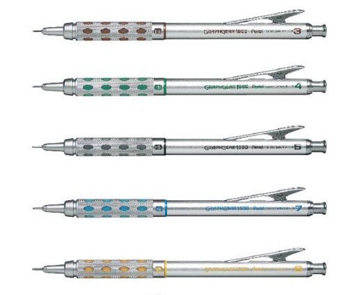 Product Cover Pentel Graphgear 1000 Automatic Drafting Pencil, 0.3 mm, 0.4 mm, 0.5 mm, 0.7 mm, 0.9 mm 5pics Set
