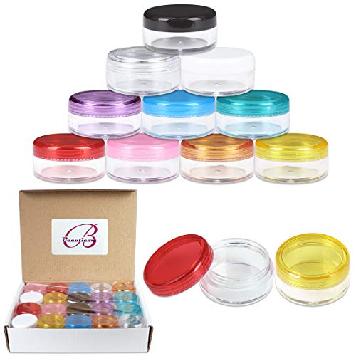 Product Cover Beauticom 40 Pieces 5G/5ML Empty Clear Container Jars with MultiColor Lids for Powder Makeup, Cream, Lotion, Lip Balm/Gloss, Cosmetic Samples