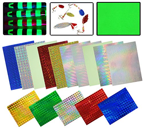 Product Cover Holographic Adhesive Film Flash Fishing Lure Prism Tape Scale Skin Laser Lure Metal Hard Bait Stickers Reflective Film DIY Art Craft Fly Tying Materials Tool Multiple Colors 15pcs 3.9