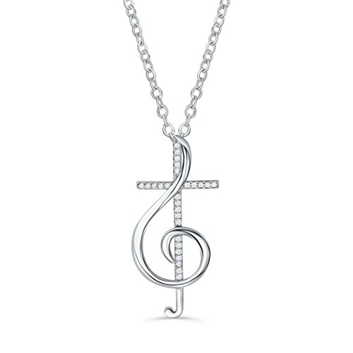 Product Cover Prjewel Music Note Cross Necklace for Women (925 Sterling Silver) Treble Clef Pendant, 16