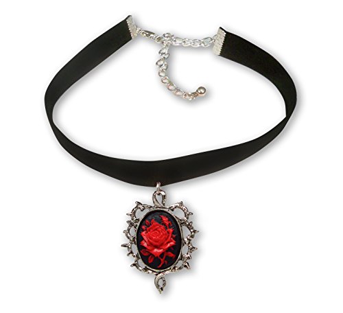 Product Cover Gothic Red Rose Cameo Black Velvet Choker Adjustable Size Cosplay Jewelry