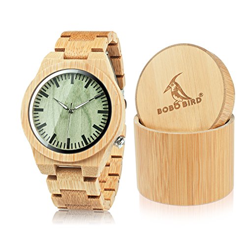 Product Cover BOBO BIRD Wooden Men's Bamboo Watch with Luminous Night Silver Pointer Casual Sports Watches Gift with Box