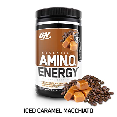 Product Cover OPTIMUM NUTRITION ESSENTIAL AMINO ENERGY, Iced Caramel Macchiato, Keto Friendly BCAAs, Preworkout and Essential Amino Acids with Green Tea and Green Coffee Extract, 30 Servings