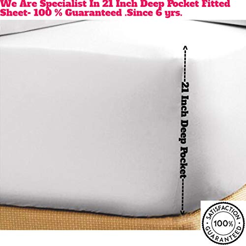 Product Cover PLUSHY COMFORT White Queen Fitted Sheet in 100 Percent Egyptian Cotton, 1000 Thread Count, 21 Inch Deep Pocket