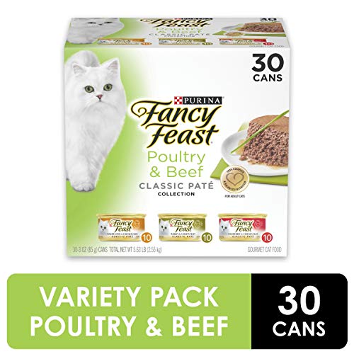 Product Cover Purina Fancy Feast Grain Free Pate Wet Cat Food Variety Pack, Poultry & Beef Collection - (30) 3 oz. Cans