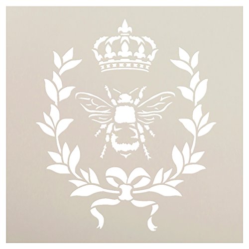 Product Cover French Bee Stencil by StudioR12 | Crown, Laurel Wreath, Bee, Shabby Chic Country - Reusable- Chalky Paint- Use for Furniture Wood Signs Pillows Fabric Home Wall Decor | Select Size (9