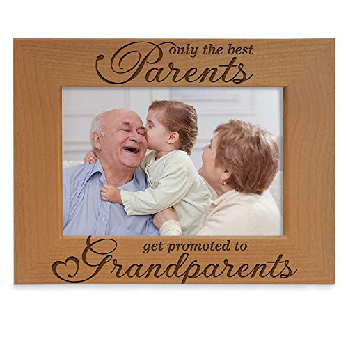 Product Cover KATE POSH - Only The Best Parents get Promoted to Grandparents Picture Frame - Engraved Natural Wood Photo Frame - Grandma Gifts, Grandpa Gifts, for Grandparents (4x6-Horizontal)