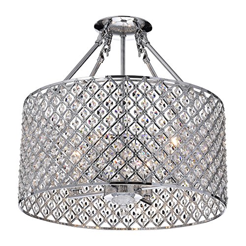 Product Cover Marya 4-Light Chrome Round Shade Crystal Semi Flush Mount Chandelier Ceiling Fixture, Beaded Drum Shade