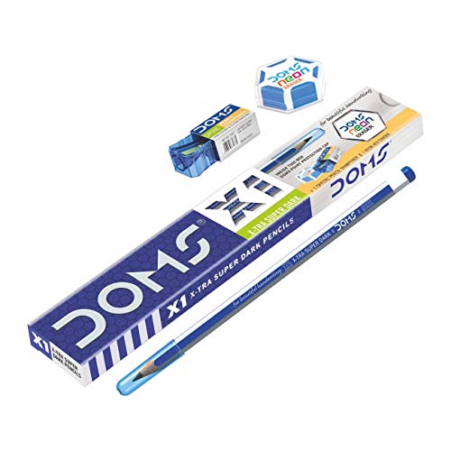 Product Cover Doms X1 X-Tra Super Dark Pencils 1 Pack - 10 Pencils - 1 Eraser + 1 Sharpner + 1 Protection Cap Free