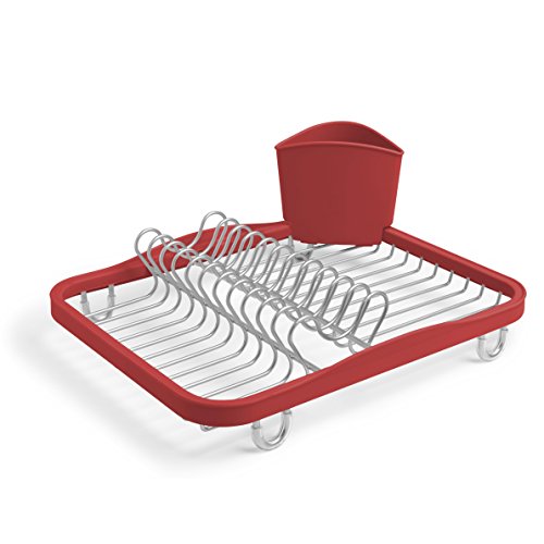 Product Cover Umbra Sinkin Dish Drying Rack - Dish Drainer Kitchen Sink Caddy with Removable Cutlery Holder, Fits In Sink or on Countertop, Red