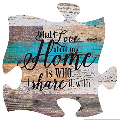 Product Cover P. Graham Dunn What I Love About Home is Who I Share it with Multicolor 12 x 12 Wood Wall Art Puzzle Piece