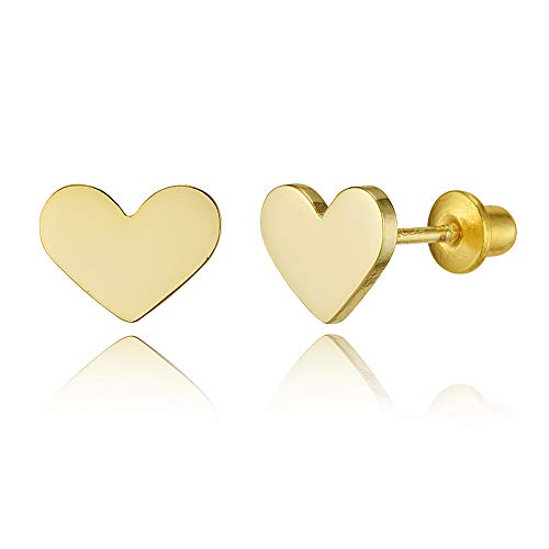 Product Cover 14k Gold Plated Brass Plain Heart Screwback Baby Girls Earrings with Sterling Silver Post