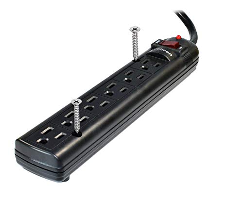 Product Cover Weltron 6 Outlet Black Surge Protector Power Strip, Wall Mount, 750 Joules, Long 20 Foot Cord Cable