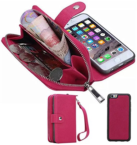 Product Cover HYSJY iPhone 6/6SWallet Case, Girls Women Magnets Detachable Zipper Wallet Case iPhone 6/6S Cover PU Leather Folio Flip Holster Carrying Case Card Holder for iPhone 6 /6S 4.7