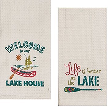 Product Cover Kay Dee Designs Lake House Embroidered Kitchen Towels Set - Hand Towels with Boats and Paddles, Outdoor Camping Boating Dish Cloths