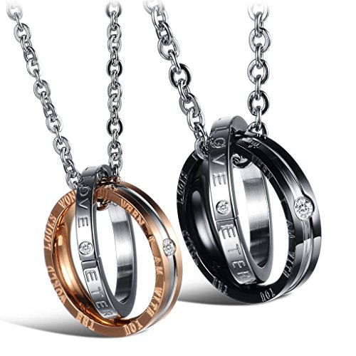 Product Cover Feraco His Her Titanium Stainless Steel Couple Necklace Matching Set Engraved Love Pendant Gifts for Anniversary