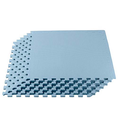 Product Cover We Sell Mats 24 in x 24 in x 3/8 in Multipurpose Exercise Floor Mat with EVA Foam, Interlocking Tiles, Anti-Fatigue for Home or Gym, 16 Sq Ft, Sky Blue