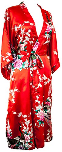 Product Cover CC Collections Kimono 16 Colours Premium Version Free 1st Class UK Shipping Dressing Gown Robe Lingerie Night wear Dress Bridesmaid Hen Night (Red Candy)