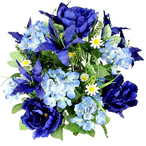 Product Cover Admired By Nature Artificial Full Blooming Tiger Lily, Peony & Hydrangea with Green Foliage Mixed Bush for Home, Wedding, Restaurant & Office Decoration Arrangement, Blue, 24 Stems