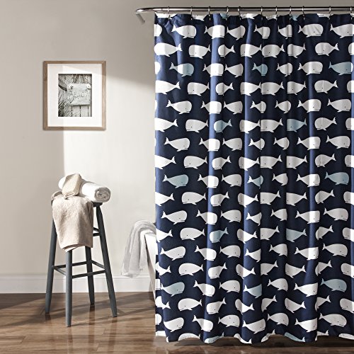 Product Cover Lush Decor Whale Shower Curtain-Fabric Ocean Fish Animal Print Design for Kids, 72