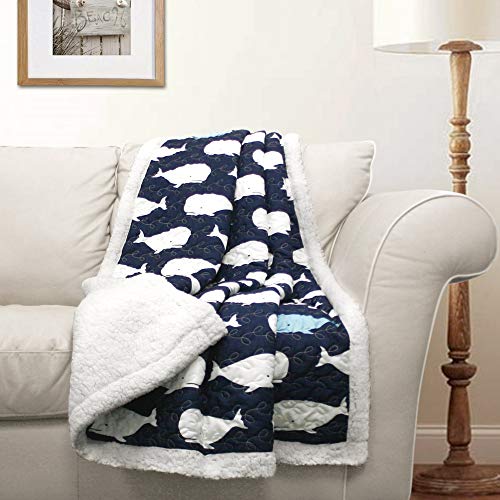 Product Cover Lush Decor Whale Throw | Ocean Animal Print Fuzzy Reversible Sherpa Blanket-60