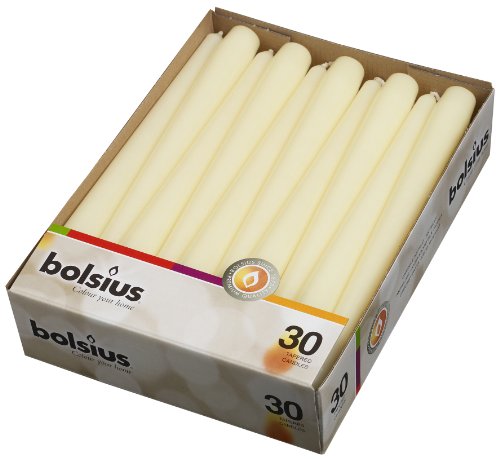 Product Cover BOLSIUS Long Household Ivory Taper Candles - 10-inch Unscented Premium Quality Wax - 7.5 Hour Long Burning Dripless Candles Bulk Pack of 30 for Home Decor, Wedding, Parties and Special Occasions