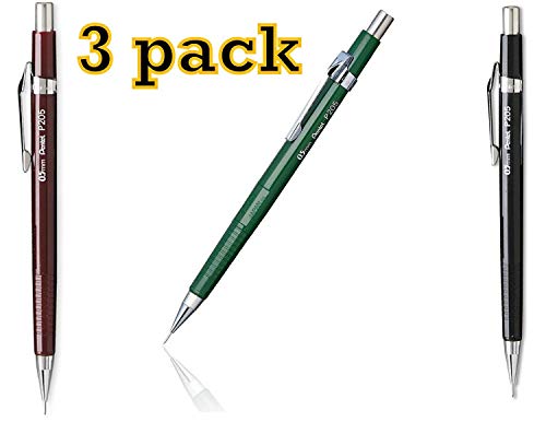 Product Cover Value Pack of 3 Pentel Sharp Automatic Pencil, 0.5mm, Black, Burgundy, Green Barrels, 3 Pack (P205) by Pentel
