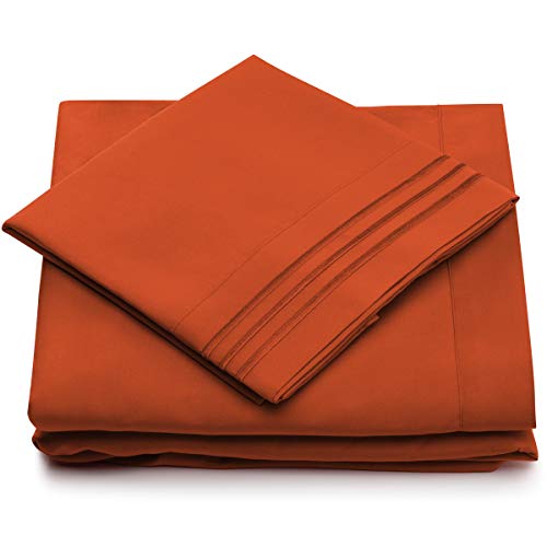Product Cover California King Size Bed Sheet Set - Burnt Orange Cal King Bedding - Deep Pocket - Extra Soft Luxury Hotel Sheets - Hypoallergenic - Cool & Breathable - Wrinkle, Stain, Fade Resistant - 4 Piece