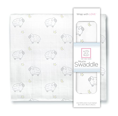 Product Cover SwaddleDesigns Cotton Muslin Swaddle Blanket, Sterling Little Lambs
