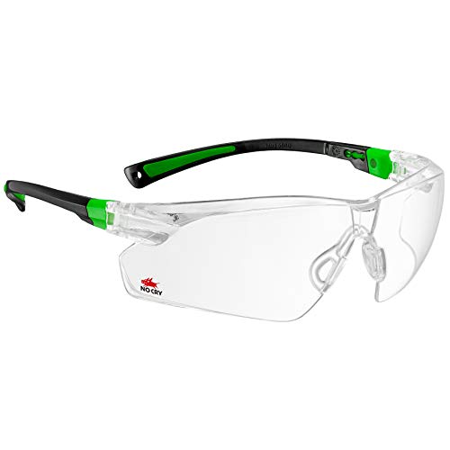 Product Cover NoCry Safety Glasses with Clear Anti Fog Scratch Resistant Wrap-Around Lenses and No-Slip Grips, UV Protection. Adjustable, Black & Green Frames