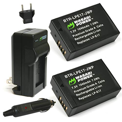Product Cover Wasabi Power Battery (2-Pack) and Charger for Canon LP-E17 and Canon EOS 77D, EOS 750D, EOS 760D, EOS 8000D, EOS M3, EOS M5, EOS M6, EOS Rebel T6i, EOS Rebel T6s, EOS Rebel T7i, Kiss X8i