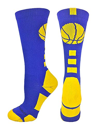 Product Cover MadSportsStuff Basketball Logo Athletic Crew Socks, Small - Royal/Gold