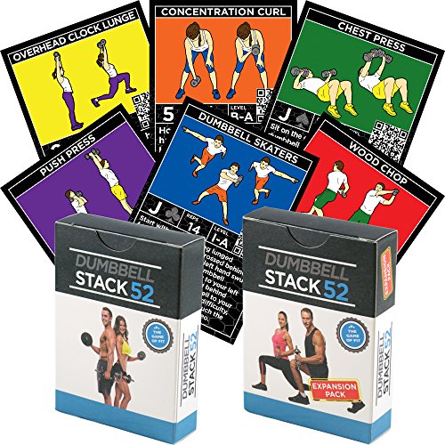 Product Cover Stack 52 Dumbbell Exercise Cards Duo Pack. Dumbbell Workout Playing Card Game. Video Instructions Included. Perfect for Training with Adjustable Dumbbell Free Weight Sets and Home Gym Fitness.