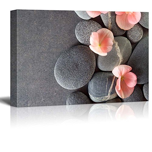 Product Cover wall26 - Peach Colored Flower on Smooth Zen Stones - Canvas Art Home Decor - 16x24 inches