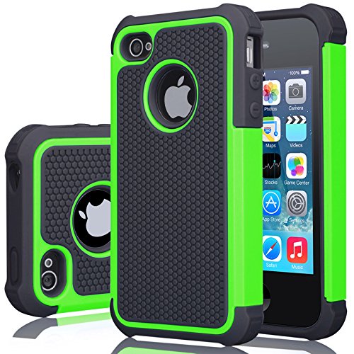 Product Cover iPhone 4S Case, iPhone 4 Cover, Jeylly Shock Absorbing Hard Plastic Outer + Rubber Silicone Inner Scratch Defender Bumper Rugged Hard Case Cover for Apple iPhone 4/4S - Green