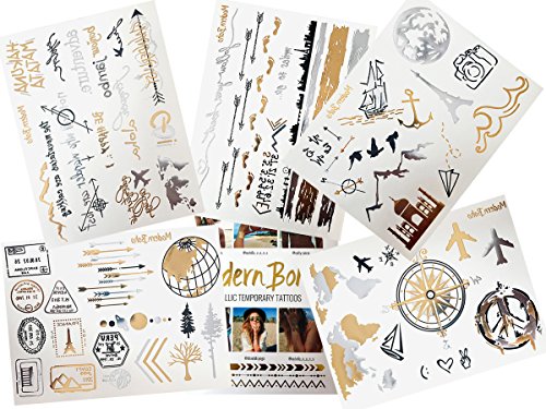 Product Cover Modern Boho 5 Sheets Metallic Tattoos, Gold/Silver Flash, Wanderlust Collection