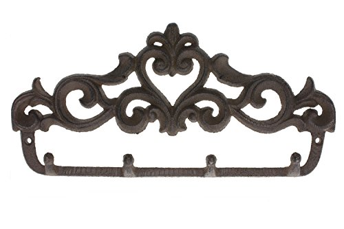 Product Cover Comfify Decorative Cast Iron Wall Hook Rack - Vintage Design Hanger with 4 Hooks - for Coats, Hats, Keys, Towels, Clothes, Aprons etc |Wall Mounted - 12.25 x 5.75- with Screws and Anchors