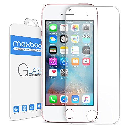 Product Cover iPhone SE Screen Protector, Maxboost iPhone SE 5S 5 5C Glass Screen Protector [Tempered Glass] 0.2mm Ballistics Glass and Work with Most Protective Case - Clear 1 Pack