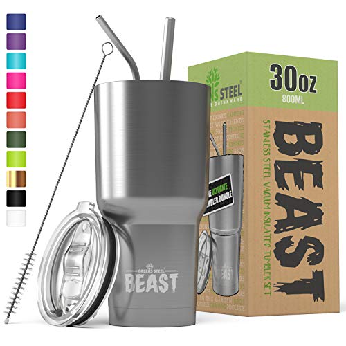 Product Cover BEAST 30oz Stainless Steel Tumbler Vacuum Insulated Rambler Coffee Cup Double Wall Travel Flask Mug with Splash Proof Lid, 2 Straws, Pipe Brush & Gift Box Bundle By Greens Steel