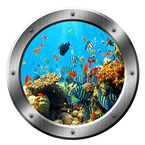 Product Cover Coral Reef Wall Decal Porthole Ocean School of Fish Wall Sticker Home Decor VWAQ-SP19 (14