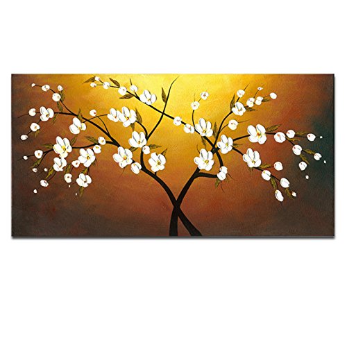 Product Cover Wieco Art Floral Oil Paintings on Canvas Wall Art Ready to Hang for Living Room Bedroom Home Decorations Modern Large Stretched and Framed 100% Hand Painted Contemporary White Flowers Artwork L