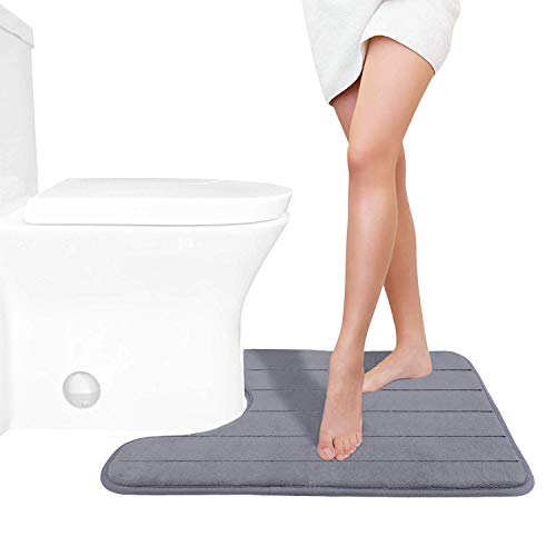 Product Cover SUMLINK U-Shaped Loving High Density Space Memory Cotton Toilet Bathroom Carpet Floor Mats (15.7 x 23.6 Inch) (Grey)