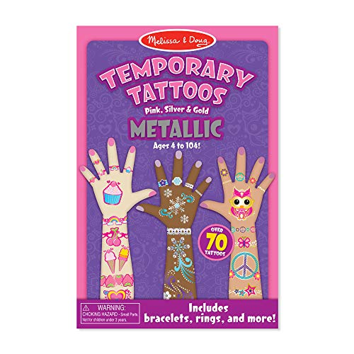 Product Cover Melissa & Doug Temporary Tattoos - Metallic Temporary Tattoos (Great Gift for Girls and Boys - Best for 4, 5, 6, 7, 8 Year Olds and Up)