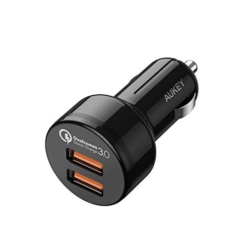 Product Cover AUKEY Car Charger, 36W Dual Port Quick Charge 3.0, Cell Phone Car Adapter for iPhone 11 Pro Max/XS, Samsung Note10+ / S10 / S9, Google Pixel 4/4 XL, iPad, AirPods Pro, and More